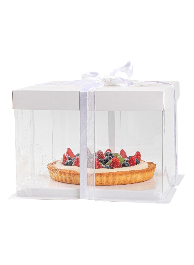 Restaurantware 8.5 Inch x 6.75 Inch Transparent Cake Boxes, 10 White Lid Clear Cake Boxes - No Grease Base, Gray Ribbon, Clear Plastic Birthday Cake Boxes, Lotus Accent, For Weddings Or Birthdays  - Image 2