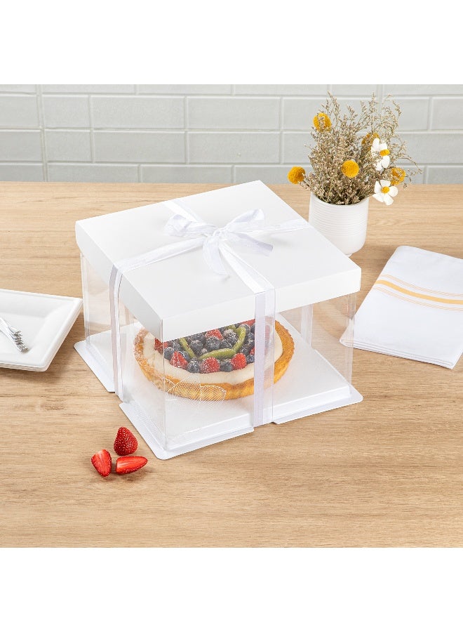 Restaurantware 8.5 Inch x 6.75 Inch Transparent Cake Boxes, 10 White Lid Clear Cake Boxes - No Grease Base, Gray Ribbon, Clear Plastic Birthday Cake Boxes, Lotus Accent, For Weddings Or Birthdays  - Image 4