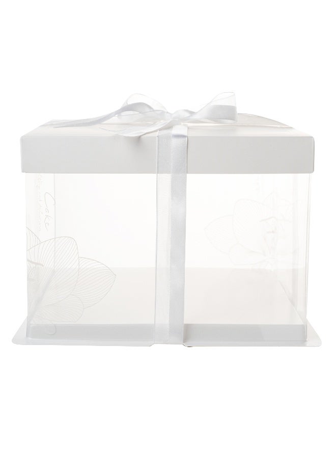 Restaurantware 8.5 Inch x 6.75 Inch Transparent Cake Boxes, 10 White Lid Clear Cake Boxes - No Grease Base, Gray Ribbon, Clear Plastic Birthday Cake Boxes, Lotus Accent, For Weddings Or Birthdays  - Image 1