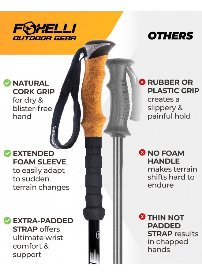 Foxelli Foxelli Trekking Poles 2-pc Pack Collapsible Lightweight Hiking Poles, Strong Aircraft Aluminum Adjustable Walking Sticks with Natural Cork Grips and 4 Season All Terrain Accessories - Image 3