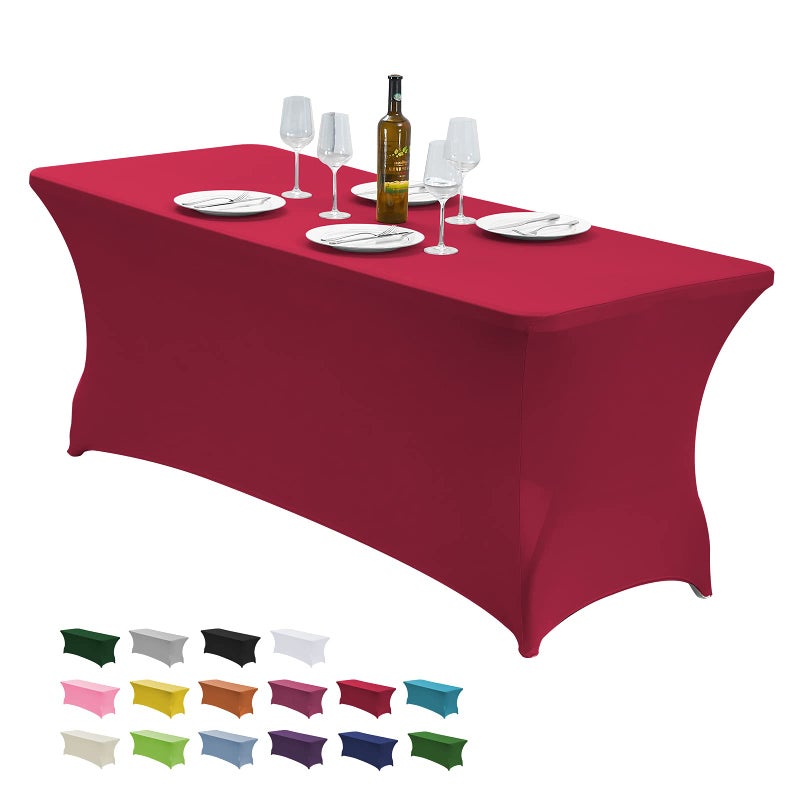 CWK 6FT Waterproof Stretch Spandex Table Cover for Rectangular Tables Elastic Fitted Tablecloth for Folding TablesWrinkle Resistant Table Cloth for Parties Weddings Banquets EventsApple Red