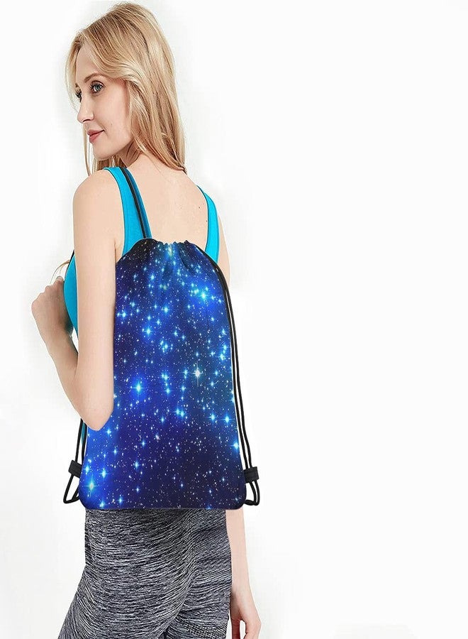 Beabes Star Drawstring Bags Backpack Bag Galaxy Blue Magical Outer Space Universe Nebula Constellation Night Sky Sport Gym Sack for Men Women - Image 4