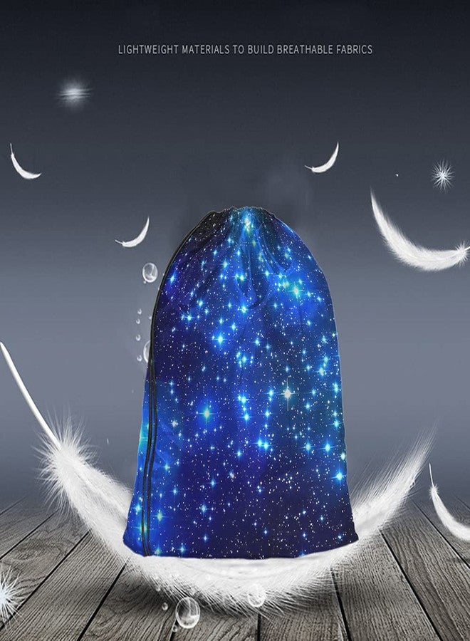 Beabes Star Drawstring Bags Backpack Bag Galaxy Blue Magical Outer Space Universe Nebula Constellation Night Sky Sport Gym Sack for Men Women - Image 2