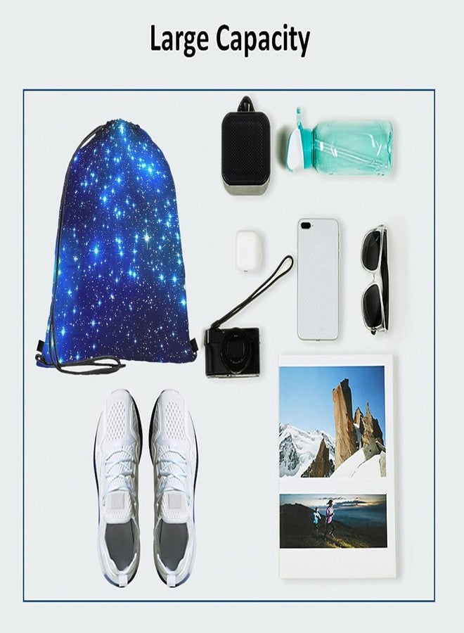 Beabes Star Drawstring Bags Backpack Bag Galaxy Blue Magical Outer Space Universe Nebula Constellation Night Sky Sport Gym Sack for Men Women - Image 3