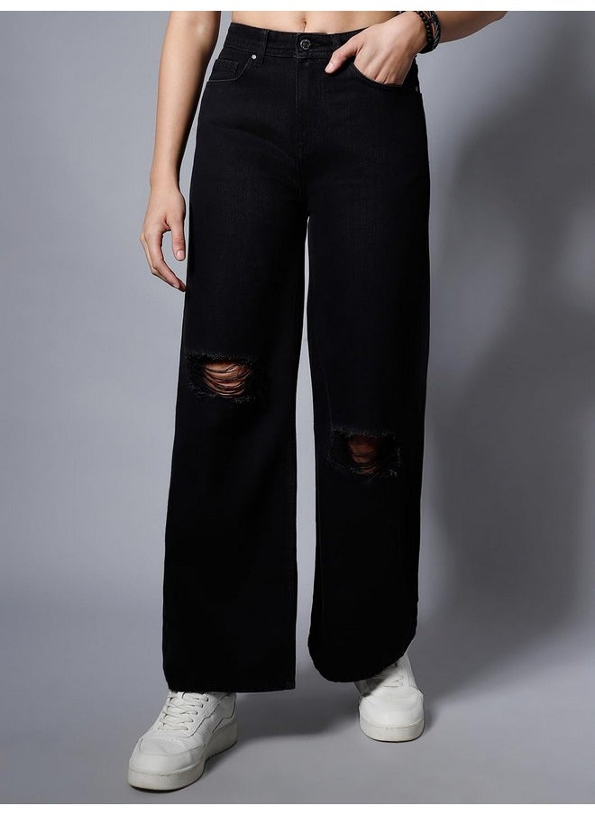 HIGH STAR - HIGH STAR Women's Wide Leg Stretchable Jeans (HSWJNS2015_Black_36) - Image 1