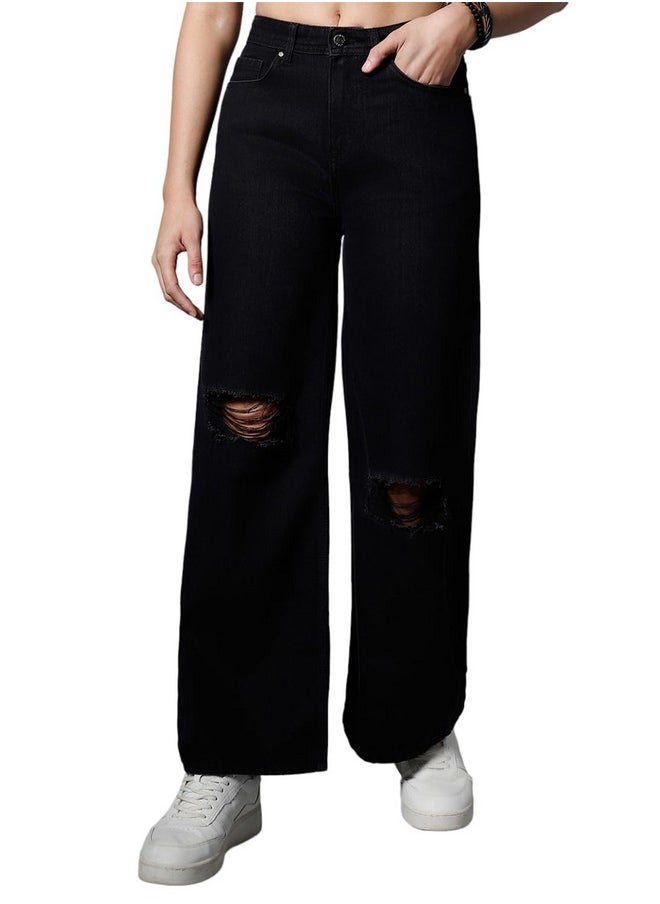 HIGH STAR - HIGH STAR Women's Wide Leg Stretchable Jeans (HSWJNS2015_Black_36) - Image 1