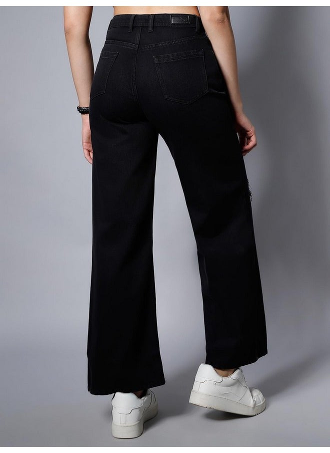 HIGH STAR - HIGH STAR Women's Wide Leg Stretchable Jeans (HSWJNS2015_Black_36) - Image 1