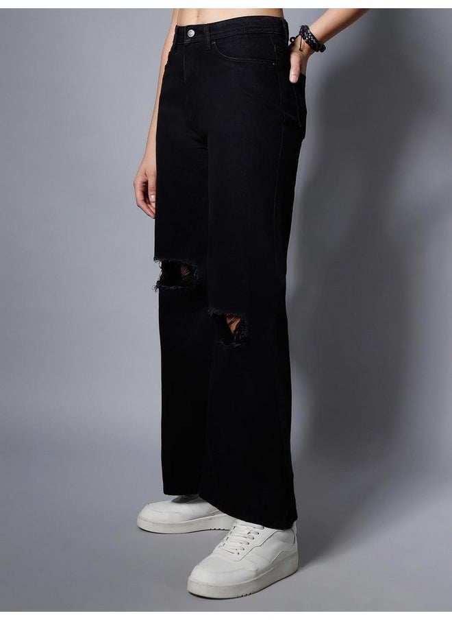 HIGH STAR - HIGH STAR Women's Wide Leg Stretchable Jeans (HSWJNS2015_Black_36) - Image 1