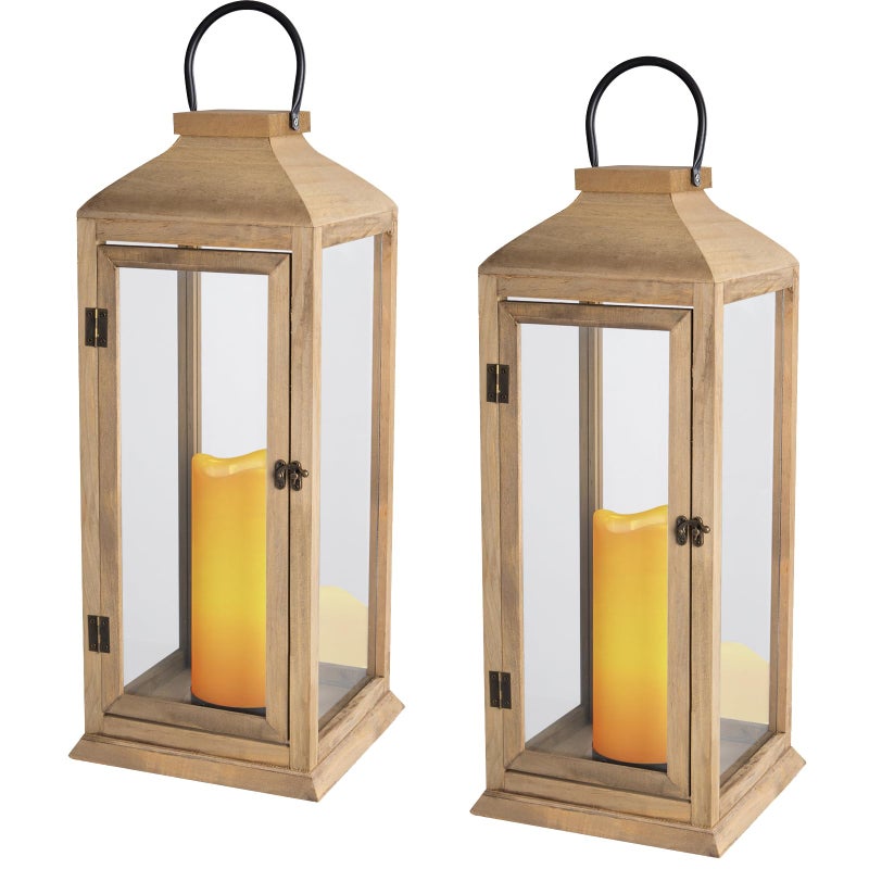 Bdor 2 Pack Lanterns Decorative  275in New Zealand Pine Lanterns Decorative with Flameless Pillar Candles Decorative Lanterns for Home Decor Indoor Outdoor Front Porch Garden Farmhouse Style
