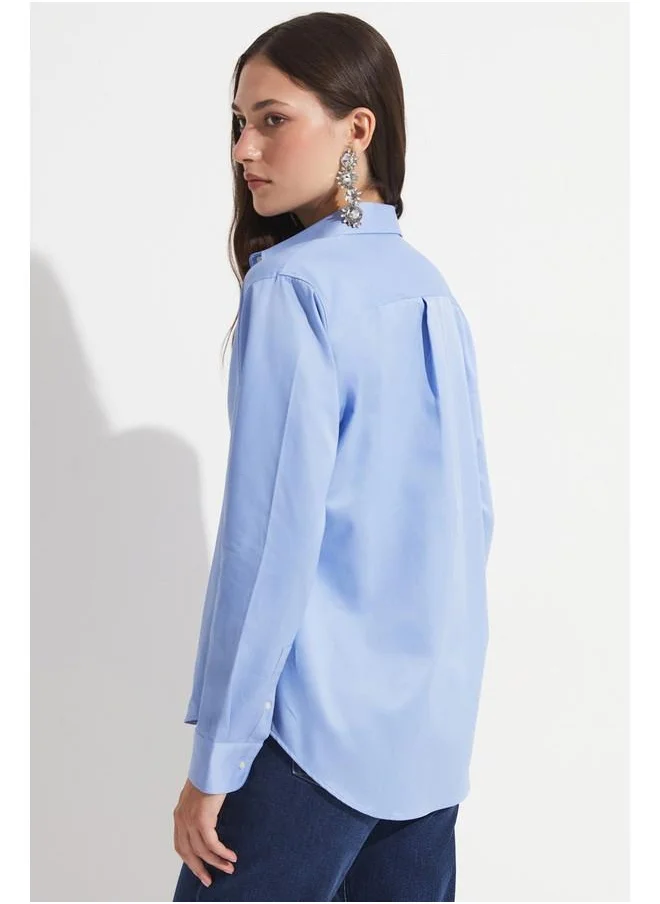 جون June Exclusive Cotton Basic Shirt Blue