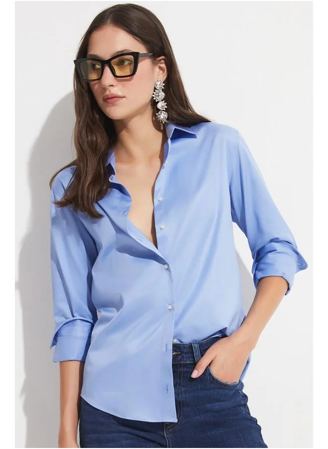 جون June Exclusive Cotton Basic Shirt Blue