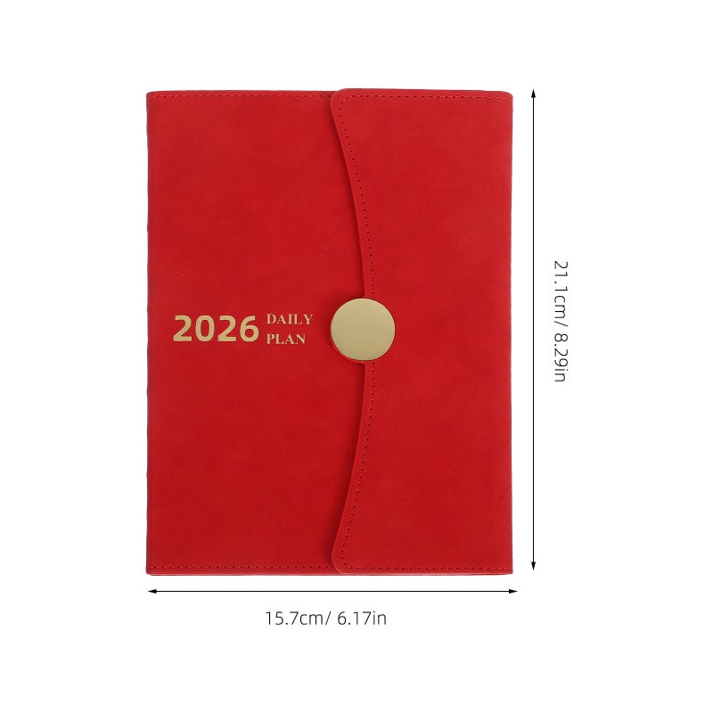 2026 مخطط يومي أسبوعي شهري دفتر ملاحظات غلاف جلد أحمر مع علامات تبويب فهرس - Image 3