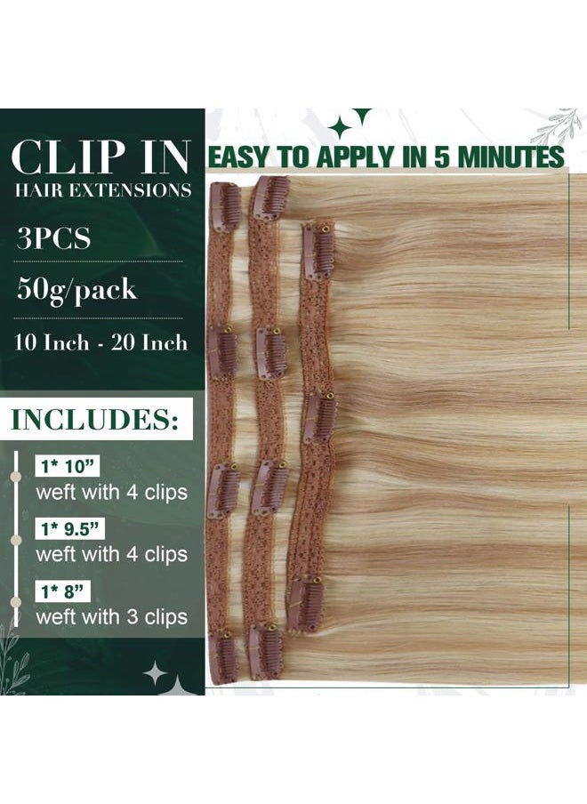 RUNATURE Blonde Clip in Hair Extensions Real Human Hair, Real Human Hair Clip in Extenisons for Women, Straight Natural Hair 20 Inch 50g 3pcs, #18P60 Ash Blonde Highlights  - Image 3