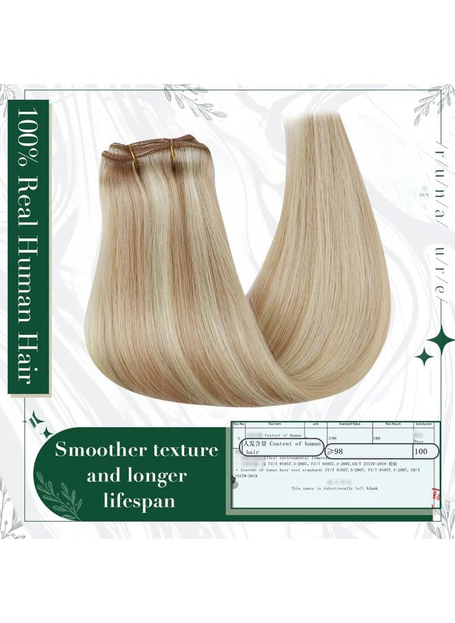 RUNATURE Blonde Clip in Hair Extensions Real Human Hair, Real Human Hair Clip in Extenisons for Women, Straight Natural Hair 20 Inch 50g 3pcs, #18P60 Ash Blonde Highlights  - Image 4