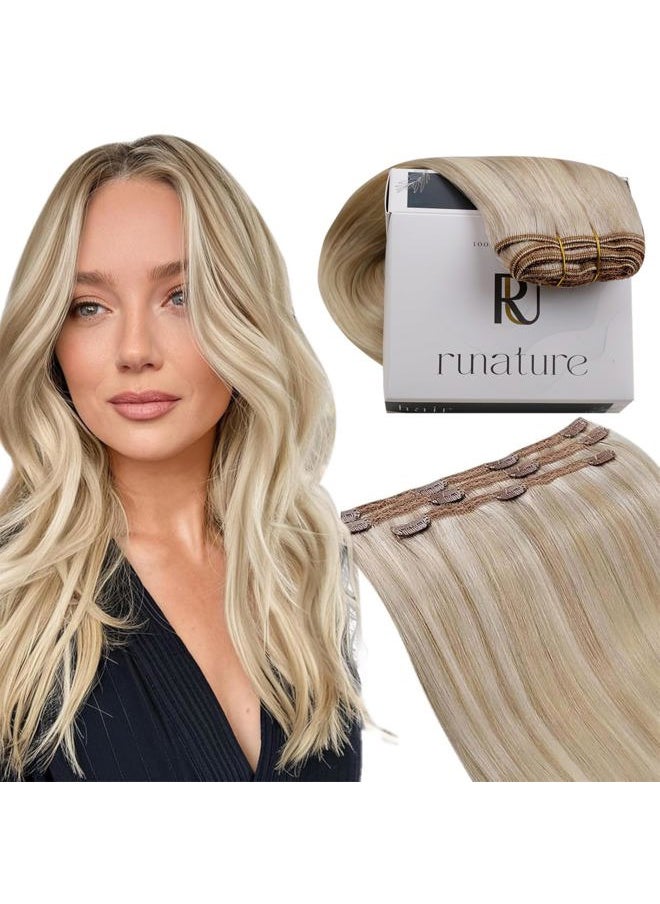 RUNATURE Blonde Clip in Hair Extensions Real Human Hair, Real Human Hair Clip in Extenisons for Women, Straight Natural Hair 20 Inch 50g 3pcs, #18P60 Ash Blonde Highlights  - Image 1