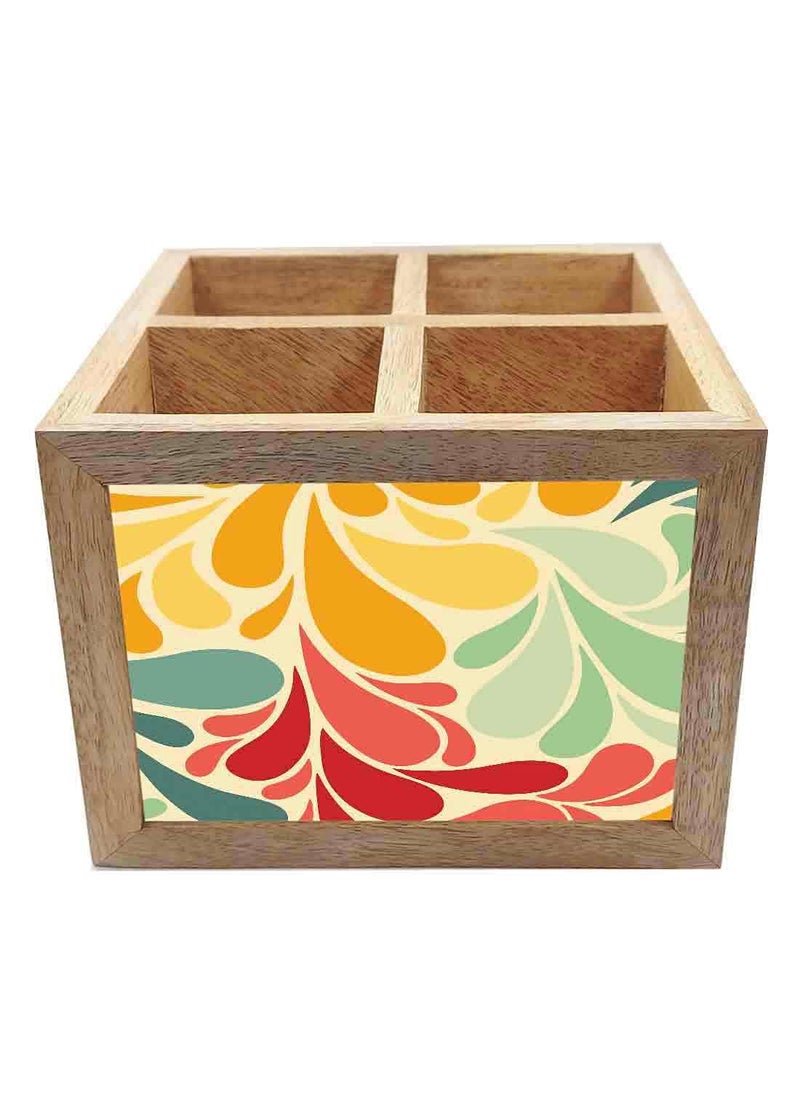 Nutcase Nutcase Wooden Cutlery Stand Holder Silverware Caddy Spoons Forks Knives Organizer for Dining Table Kitchen Made in IndiaSpoons NOT Included Retro Flower  - Image 4