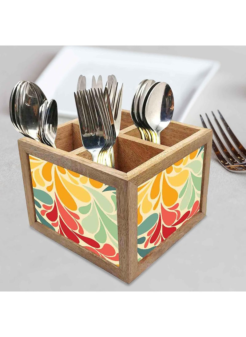 Nutcase Nutcase Wooden Cutlery Stand Holder Silverware Caddy Spoons Forks Knives Organizer for Dining Table Kitchen Made in IndiaSpoons NOT Included Retro Flower  - Image 2