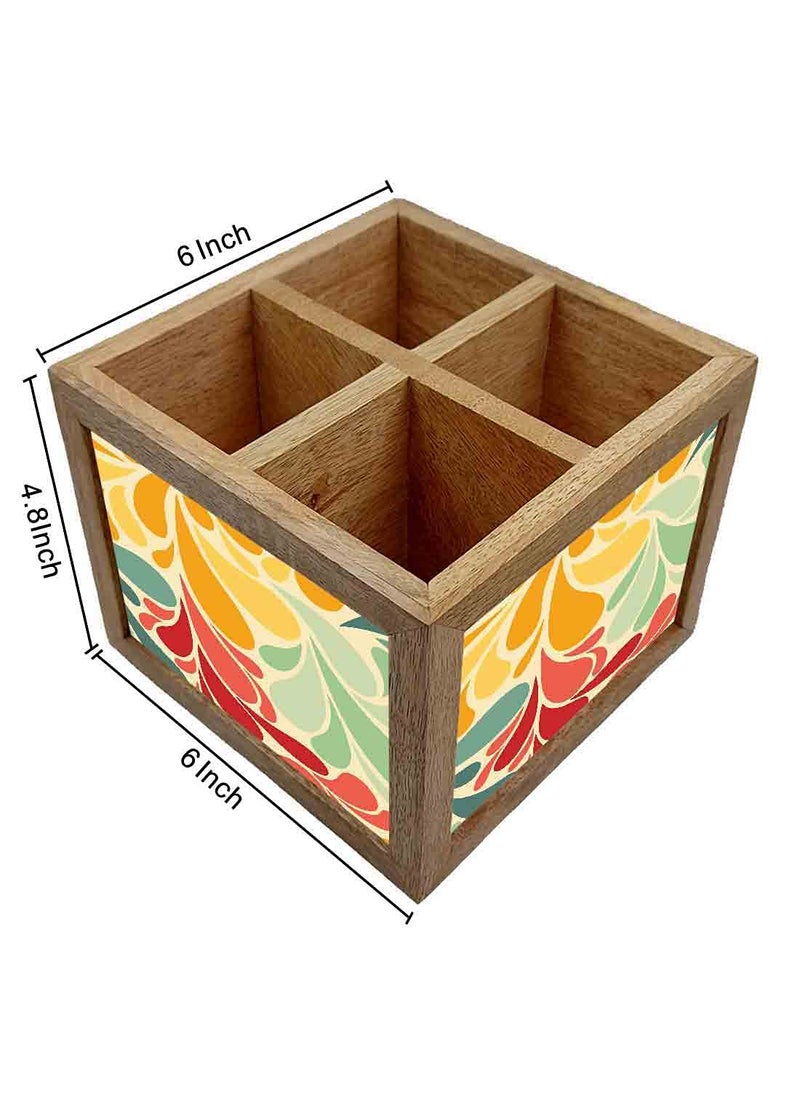 Nutcase Nutcase Wooden Cutlery Stand Holder Silverware Caddy Spoons Forks Knives Organizer for Dining Table Kitchen Made in IndiaSpoons NOT Included Retro Flower  - Image 5