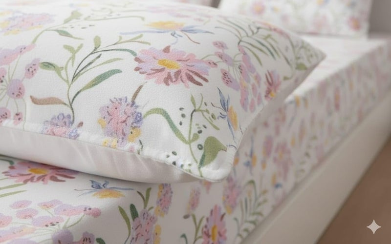Temoli® Pure Cotton Floral Bedsheet for King Size Bed (108 x 108 Inches), Double Bed Cotton Summer Bedsheet with 2 Pillow Covers (Floral-White) - Image 3