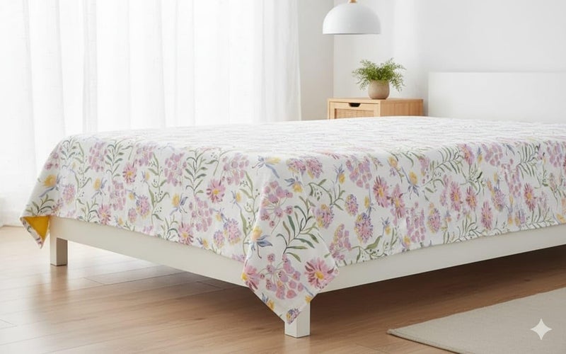 Temoli® Pure Cotton Floral Bedsheet for King Size Bed (108 x 108 Inches), Double Bed Cotton Summer Bedsheet with 2 Pillow Covers (Floral-White) - Image 5