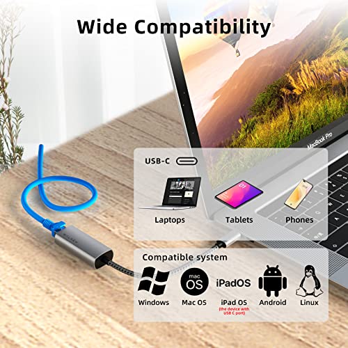 WALNEW USB-C to Ethernet Adapter, WALNEW USBC to RJ45 Lan Adapter, Gigabit Cat Network Cable Converter to Type C Thunderbolt 3 for Mac,MacBook Pro/Air,iPad 10th,Dell XPS,Chromebook,Surface,Samsung Galaxy Tab - Image 4