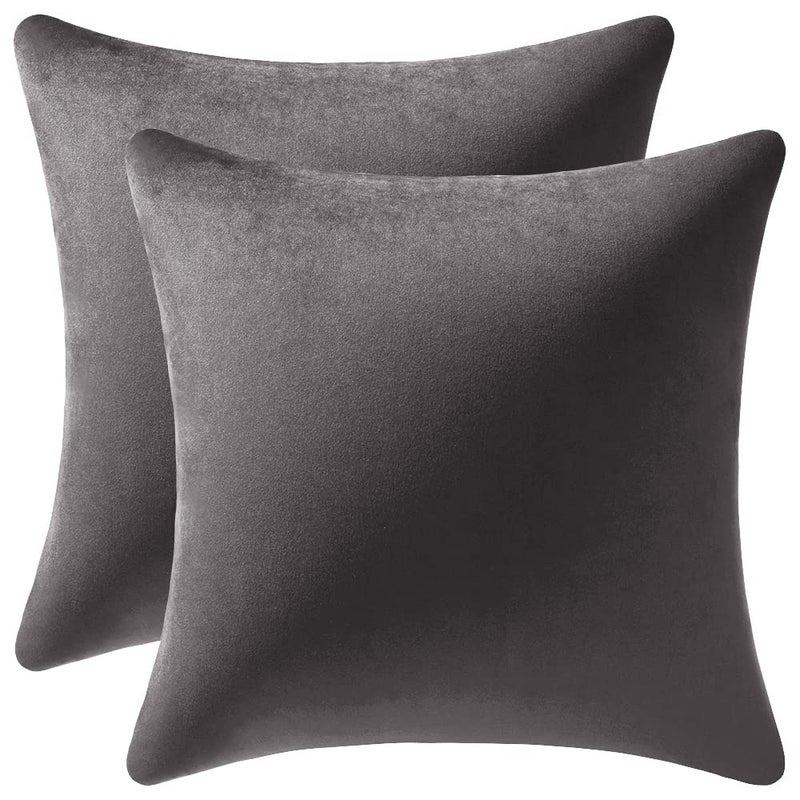 DEZENE Throw Pillow Covers 18x18 DarkGrey 2 Pack Cozy Soft Velvet Square Decorative Pillow Cases for Farmhouse Home Decor