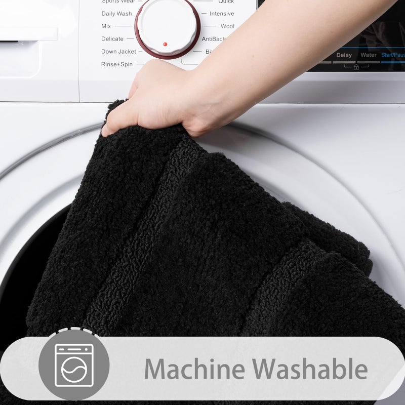 Homore Bath Brug سجادة الحمام السوداء 24 × 17 بوصة ناعمة microfiber microfiber الصغيرة سجاد الحمام القابلة للغسل سجادة الحمام للحمام سجاد الحمام غير المنزلق لحوض الاستحمام - Image 4