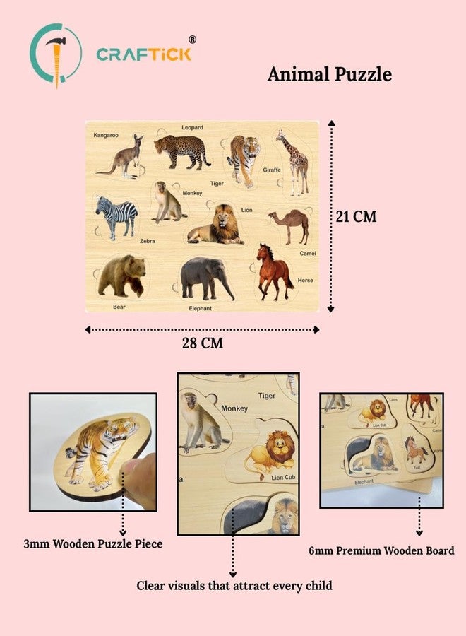 أحجية حيوانات خشبية مع طفل من كرافتيك® للأطفال الصغار - لعبة تعليمية وتنموية مبكرة | هدايا مميزة للأطفال - Image 2
