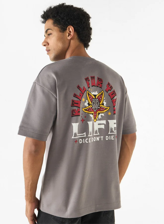 Stranger Things Print Crew Neck T-shirt with Short Sleeves