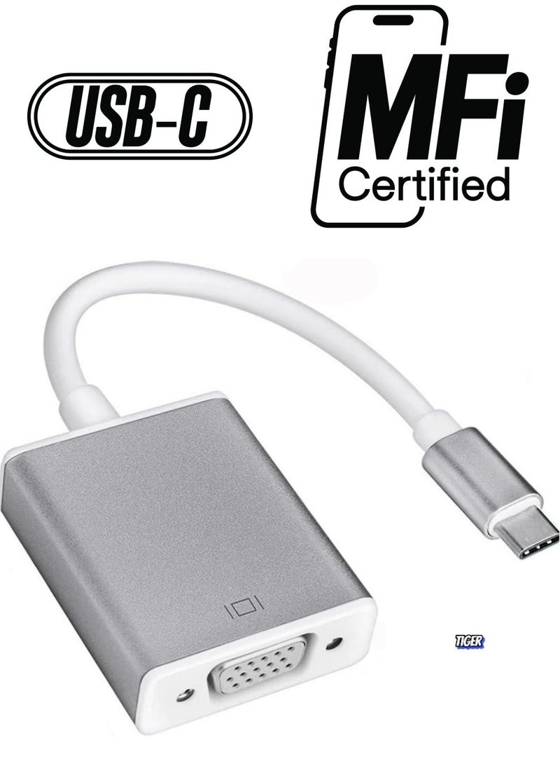 TIGER USB Type C to VGA Adapter – USB-C to VGA, Thunderbolt 3 to VGA Adapter, Full HD 1080P Video Output, Compatible with Multiple Branded Devices – Perfect for Laptops, PCs, Monitors & Projectors - Image 1
