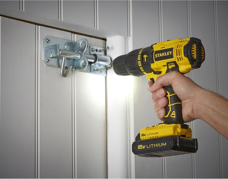 Stanley 18V Cordless Li-Ion Hammer Drill With Kit Box For Masonry, Wood And Concrete Drilling, Yellow/Black - Sch20S2K-B5 - Image 4