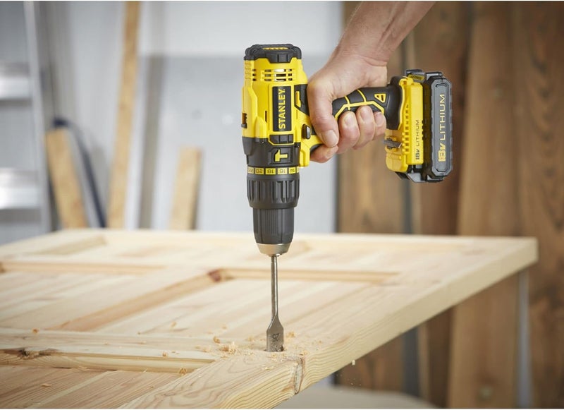 Stanley 18V Cordless Li-Ion Hammer Drill With Kit Box For Masonry, Wood And Concrete Drilling, Yellow/Black - Sch20S2K-B5 - Image 3