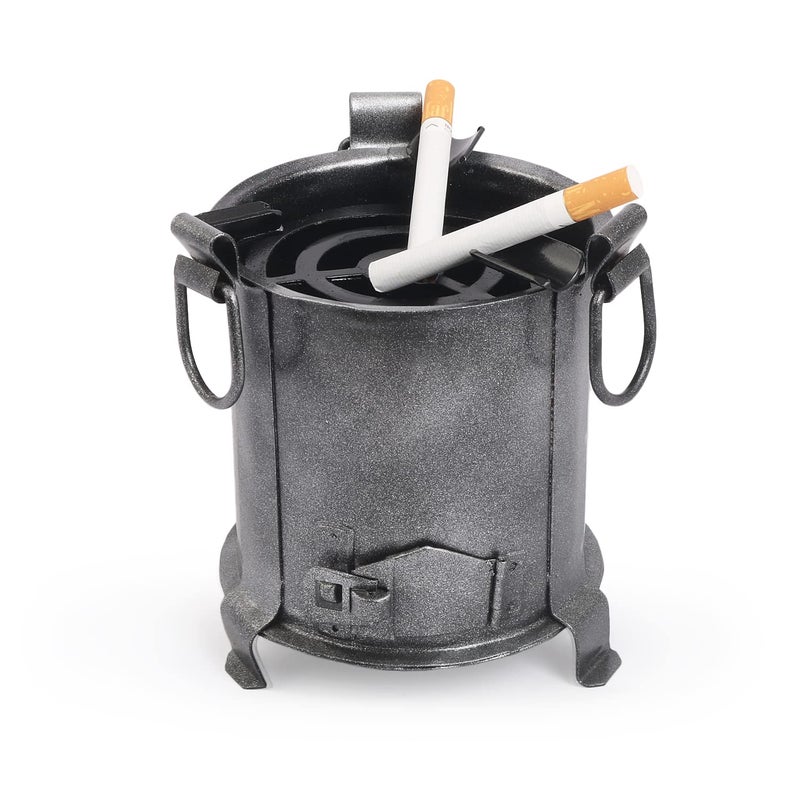 BOGEN LITE Angeethi BBQ Style Metal Ashtray | Cigarette || Tabletop || Cigar Rest for Indoor Outdoor || Handcrafted for Home Office (15 cm x 13 cm x 12 cm) (Black) - Image 1