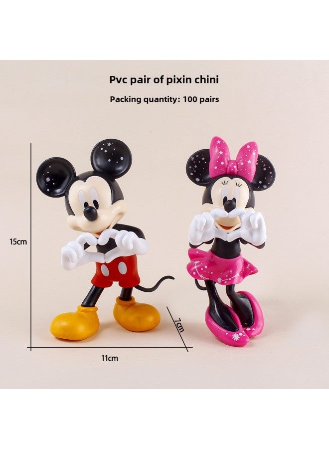 Couple Mickey Minnie Desktop Hand-made Ornaments Wedding Dress Bixin Mickey Minnie Peripheral Cartoon Mickey Mouse Cake Decoration-Color:Colorful Bichinette Pair  - Image 1
