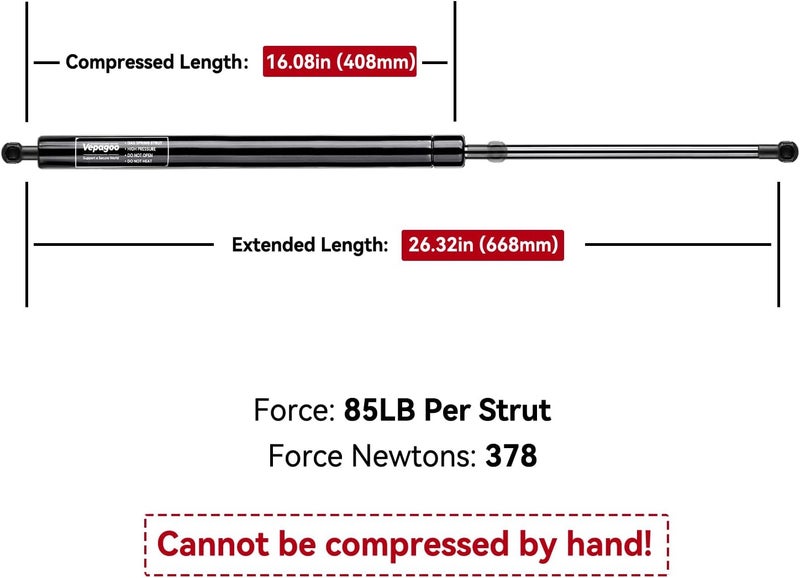 Vepagoo 26.32in 85Lb Gas Shock Strut for Tonneau Cover - Set of 2 - Image 2