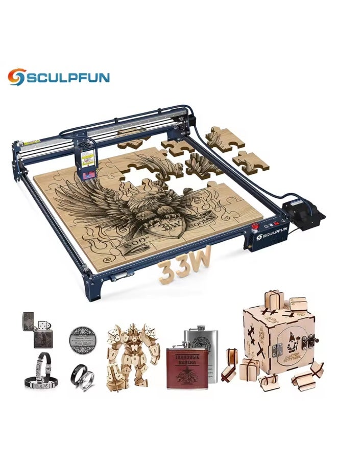 سكلبفون SCULPFUN S30 Ultra 33W حفار ليزر، مع نظام المساعدة الجوية الأوتوماتيكي عدسات قابلة للاستبدال، منطقة حفر 600x600mm، آلة قطع النقش بالليزر لأخشاب الأكريليك - Image 1
