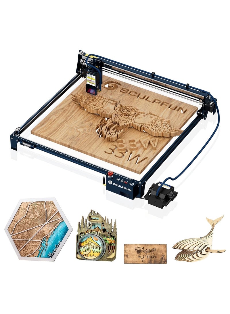 سكلبفون SCULPFUN S30 Ultra 33W حفار ليزر، مع نظام المساعدة الجوية الأوتوماتيكي عدسات قابلة للاستبدال، منطقة حفر 600x600mm، آلة قطع النقش بالليزر لأخشاب الأكريليك - Image 1