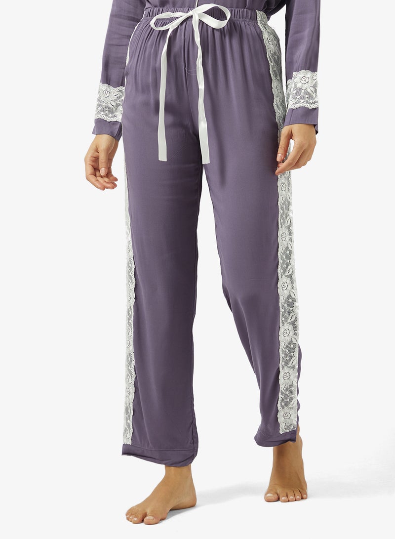 Ginger Lace Trim Button Down Shirt & Pyjama Set - Image 4