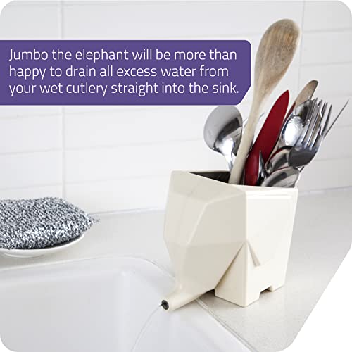 PELEG DESIGN Elephant Cutlery Drainer – Funny Self Draining Utensil Drying Rack for Kitchen Sink | Cute Silverware Drainer Basket (Cream) - Image 2