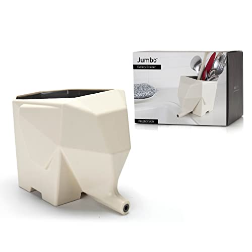 PELEG DESIGN Elephant Cutlery Drainer – Funny Self Draining Utensil Drying Rack for Kitchen Sink | Cute Silverware Drainer Basket (Cream) - Image 1