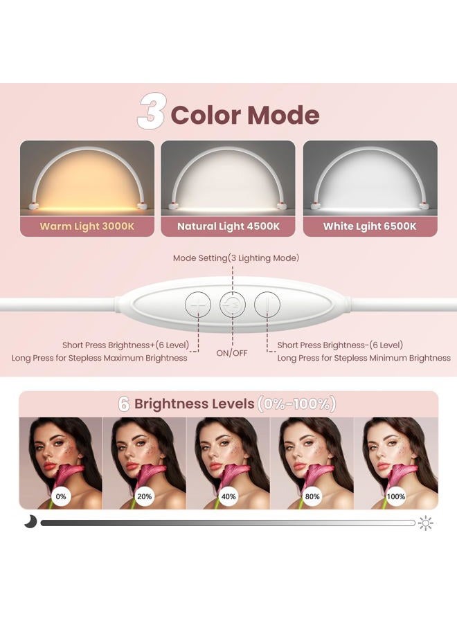 Yokilly Arc Half Moon Light: 20" Half Moon Light with Foldable Bracket for Desk Salon Table Use - No Flicker & Shadow-Free Desk Lamp with Stepless Brightness 3000-6500K for Manicurist Nail Tech - Image 3