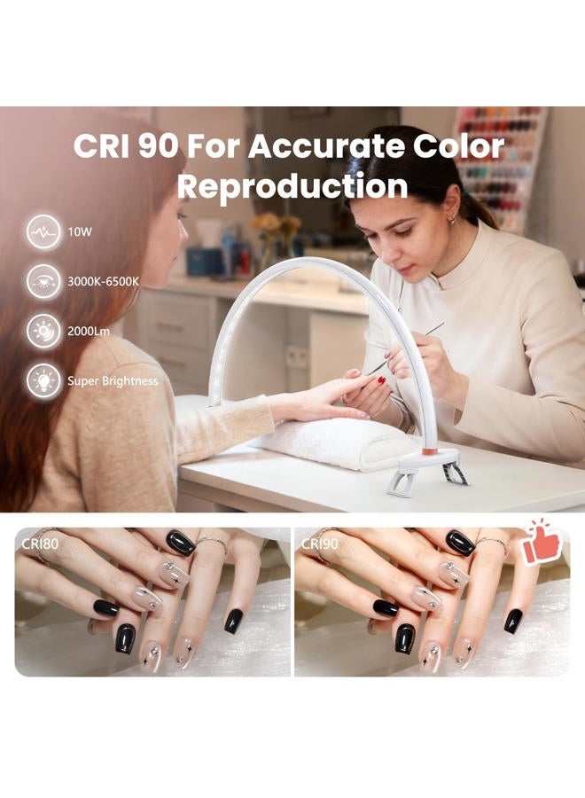 Yokilly Arc Half Moon Light: 20" Half Moon Light with Foldable Bracket for Desk Salon Table Use - No Flicker & Shadow-Free Desk Lamp with Stepless Brightness 3000-6500K for Manicurist Nail Tech - Image 4