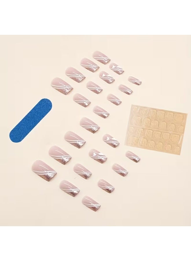 Goolsky French Manicure Press-On Nails - Glossy Pink False Nails with Heart Designs, Easy Application Salon-Quality Nail Extensions - Image 5