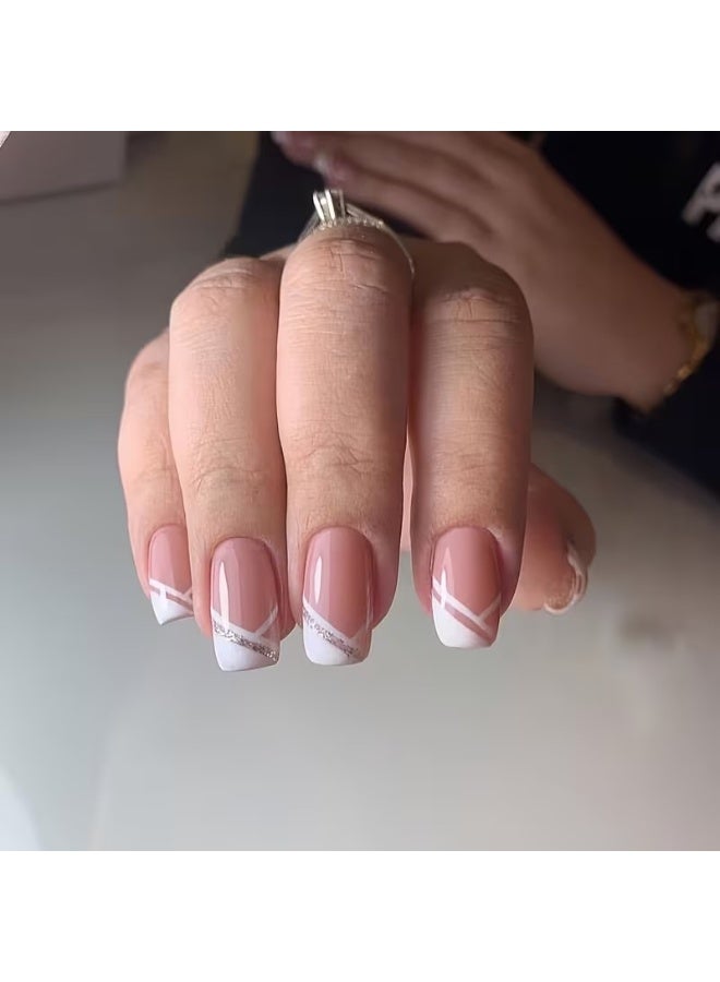 Goolsky French Manicure Press-On Nails - Glossy Pink False Nails with Heart Designs, Easy Application Salon-Quality Nail Extensions - Image 3