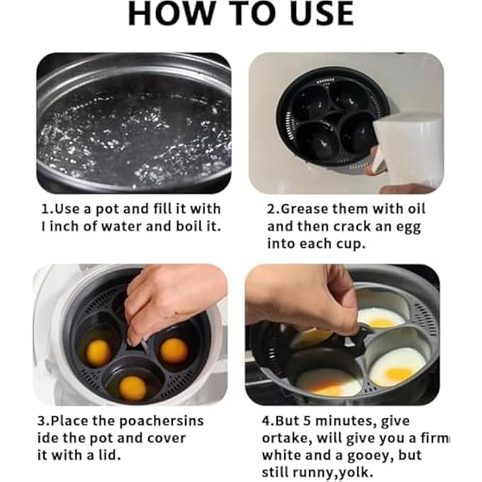 كيلا علب البيض 4In1 سيليكون لقضمات البيض للطعام الفوري، وأواب البيض المسلوقة على البخار، مواد آمنة من فئة الطعام، PfoaFree مثالية للإفطار، وجبات خفيفة صحية أو حلويات سوداء - Image 2