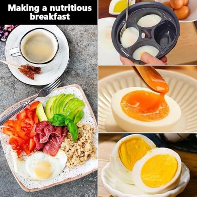 كيلا علب البيض 4In1 سيليكون لقضمات البيض للطعام الفوري، وأواب البيض المسلوقة على البخار، مواد آمنة من فئة الطعام، PfoaFree مثالية للإفطار، وجبات خفيفة صحية أو حلويات سوداء - Image 3