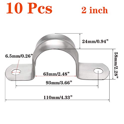 SDY 10 Pcs 2inch Rigid Pipe StrapTwo Hole Stainless Steel Strap U Bracket Widened Tube Strap Tension Clip Assortment Kit Heavy Duty Pipe Clamp63mm - Image 3