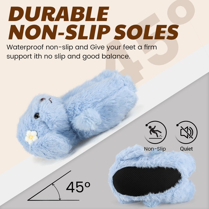 لاكي كيدز نعال قطيفة برسوم كرتونية مضحكة للبالغين - أحذية داخلية دافئة من إسفنج الذاكرة من الصوف، نعال منزلية ناعمة ومريحة بنعل مانع للانزلاق للنساء - Image 4