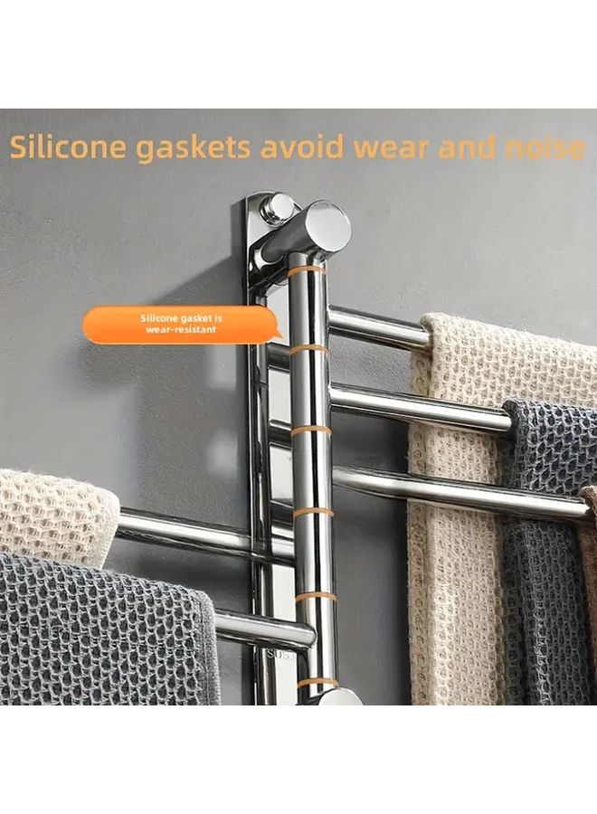 304 Thickened Stainless Steel Four Bar Rotating Folding Towel Rack Wall Mounted - Image 1