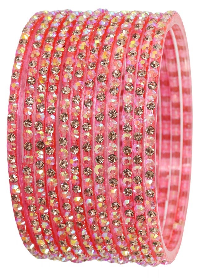 LAVAZZA Fancy Glass Golden Zircon Diamond Stones Bangles Set For Women & Girls | Churi Set | Chuda Set For Bridal | Glass Bangles with stone-(Lovely-Gajri-2.6) - Image 1